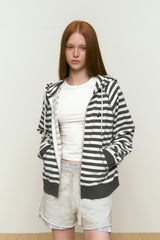 STRIPE HOODIE ZIP UP [KHAKI]