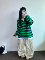 キュートカラーペティット👚ストライプロングスリーブTシャツ🎀❤💚3カラー