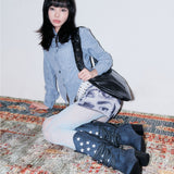 Overlay Panel Stripe Shirt [Vintage blue]