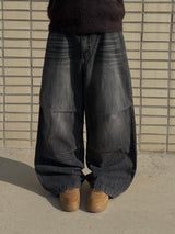 Low Snap Balloon Denim Pants (2 Colors)