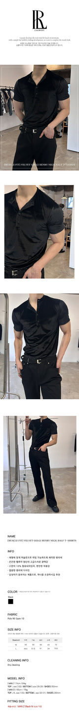[MUSCLE FIT] ベルベットゴルジヘンリーネックハーフTシャツ