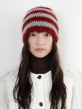 Hairy Stripe Beanie - Burgundy