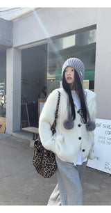 Formal oversized-fit hooded soft knit cardigan
