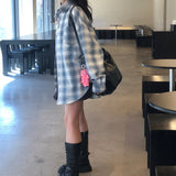 Blue Pepper Oversized Fit Boxy Fit Checkered Shirt Shirt [MANDARINETREE ONLY]