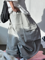 ハイクオリティ 🤍 ベルト & キーリング カーゴソリッドソフトバルーンワイドオーバーパンツ🩶🖤 - 2 カラーズ