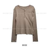 Koi Basic Button Henley Neck Long Sleeve