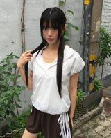 [MADE] Tarot Dot Shirring Ribbon Puff Semi-Zipup Anorak