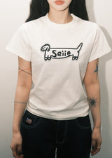 Dog Logo Slim Fit Applique Tshirts Ivory