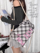 Plaid Backpack Bag [Pink]