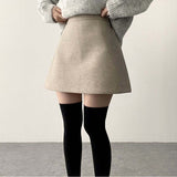  Humming Waist Banding Woolen Miniskirt