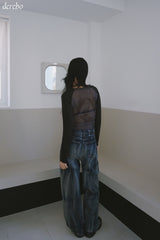 Vintage washed wide denim pants