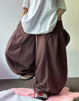 KOREAN/STRING 🤍 FORMAL CAVE FRONT PLEAT COTTON STRING BALLOON PANTS 🤍🩶🤎🖤 - 5 COLORS