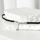 Leather string necklace_flat weave black