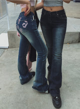 Hip-point bootcut denim pants
