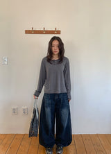 26SS★ [BAONHAUS]フェルツボーダーヘンリーネック長袖Tシャツ