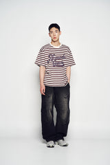 25SS ストライプロゴプリントショートスリーブTシャツ ダークブラウン