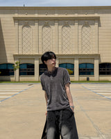 Boel Velour Ribbed Henley Short Sleeve