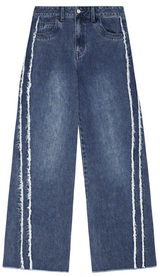 Fringe Washing Wide Denim Pants