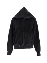 back cubic semi-crop hooded zip-up