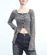 Swanne Damage Cardigan + Cropped Sleeveless Set