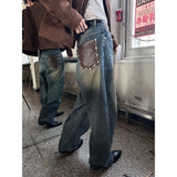 [Unisex] Back leather pocket wide pants