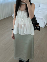 satin flower midi skirt (2 colors)