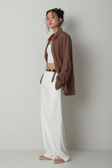 Linen pearl Shirt_Brown