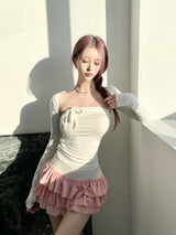 1155. Via scarf halter top bolero set (5color)