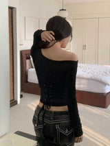 ロアナバックコルセットワンオフショルダーTシャツ