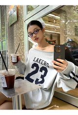 Number off-shoulder loose fit sweatshirt