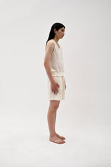 Linen oval neck knit, Cream