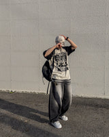 Sand Washing Wide Balloon Denim Pants