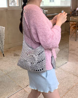 metallic shoulder net bag (silver)