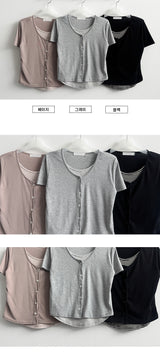 スパンデックスストライプダンガラレイヤードカーディガンTシャツ
