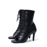 Square Lace-Up Open Toe Heel(Black)