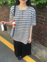 ストライプド ヘンリー Tシャツ