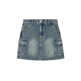 Sand Washing Cargo Denim Mini Skirt