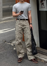 Twill curved wide cargo pants