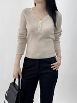 Scani V-neck Button Long Sleeve Knit