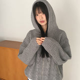 Choc Thick wool Bokashi twisted hoodie knitwear zip-up