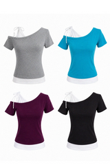 デュアルトーンアシンメトリーTシャツ (4COLORS!)