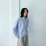 Striped Refreshing Textured Single Pocket Boxy Long Sleeve Shirt
