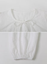 #Autumn Lace Ribbon Long Sleeve Blouse (2color)