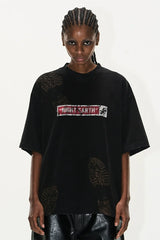 ウォッシュドフットプリントプリントコットンTシャツ