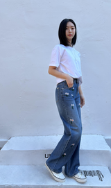 DAISY EMBROIDERED BLUE DENIM PANTS code 25000