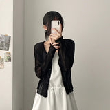 Wrinkle Wavy V-Neck Cropped Cardigan