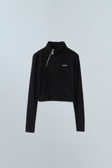 LOGO MIX UNBALANCE HALF ZIP-UP TOP - BLACK