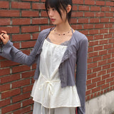 Delo Vintage Big Button Lace Strap Cardigan