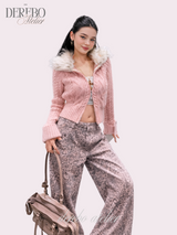 Lady Fur Knitwear Zip-Up Cardigan