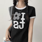 Check Flower Crop Ringer Short Sleeve T-Shirt (3 colors)